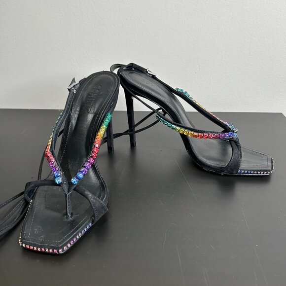 Schutz Vikki Crystal Sandal Nobuck Black with Rainbow Crystals Size 7.5 - Picture 8 of 15